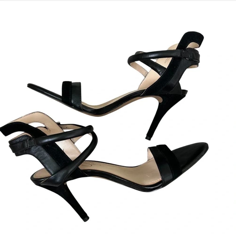 JESSICA SIMPSON Women’s Black Strappy Sandals Vegan Leather & Suede 4